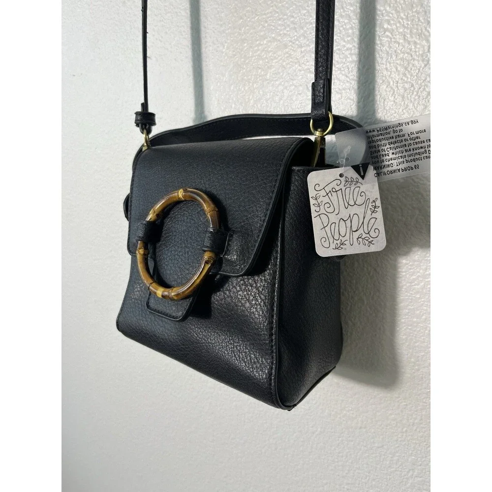 Free People Carrie Circle Crossbody Bag In Black Small NEW Boho